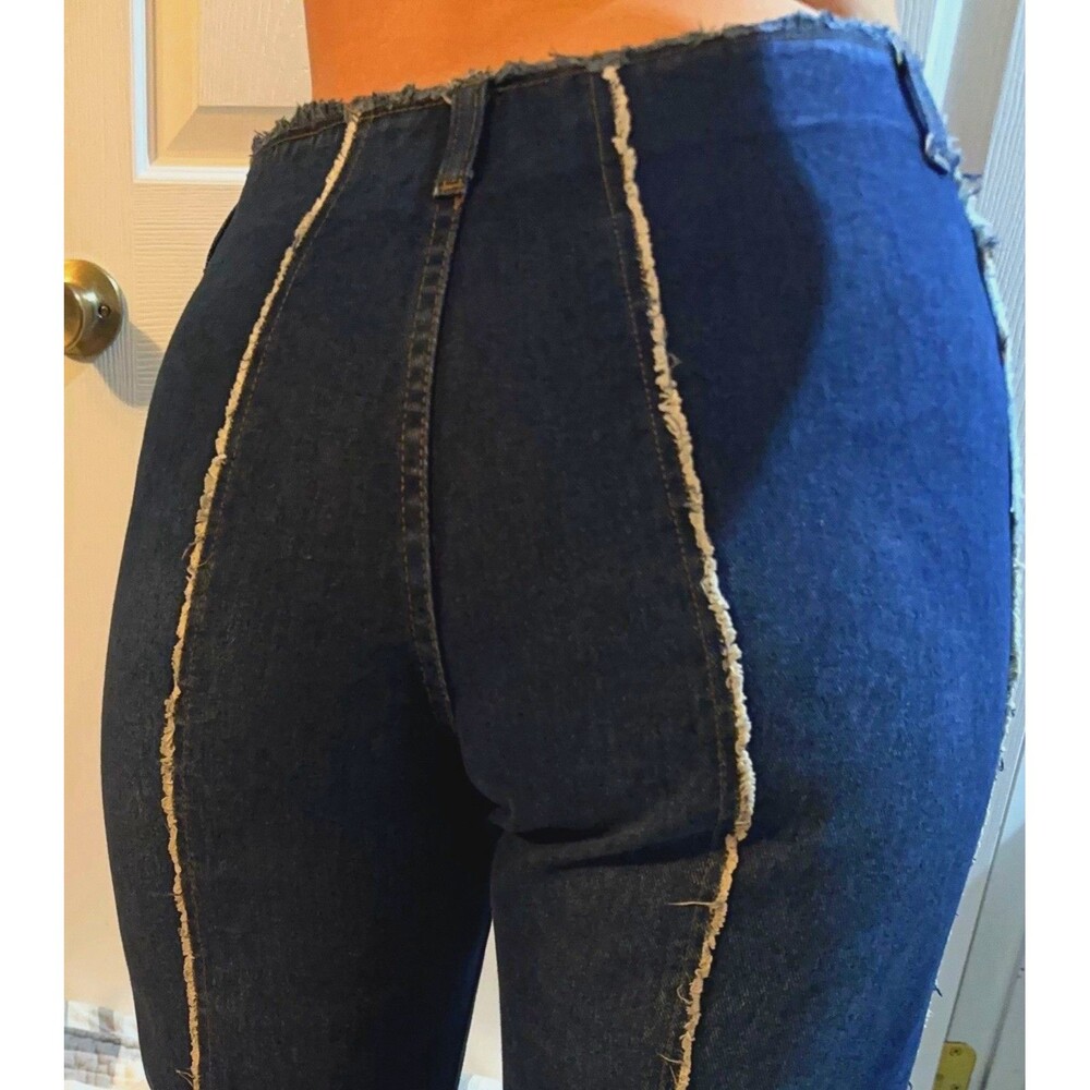 VTG Y2K Carolina Blues Frayed Wide Leg Jeans- High Waist Raw Seams Deconstructed